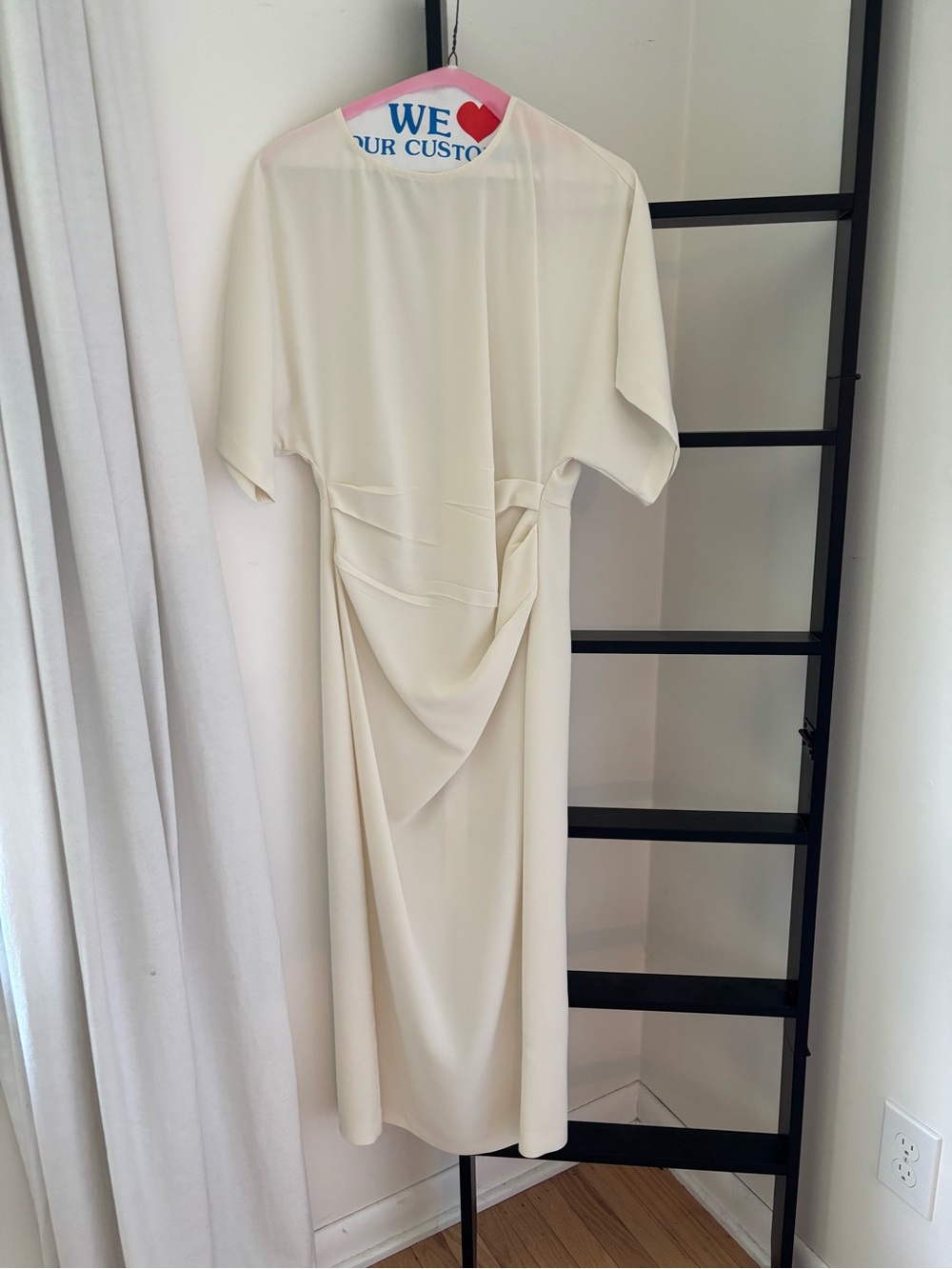 Zara Cream Draped-Back Midi Dress with Short Sleeves